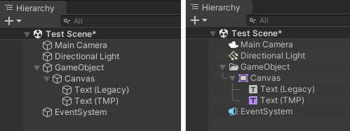 Before and after installing Hierarchy Icons