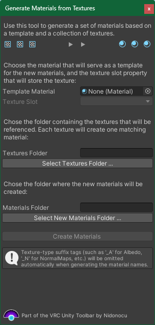 Generate Materials From Textures window